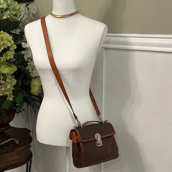 Etro Milano Tan Leather Paisley Crossbody Shoulder Bag - Picture 10 of 11